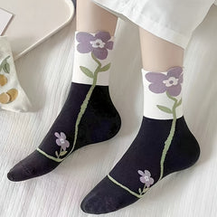 5 Pairs Floral Print Women's Mid Tube Socks