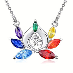 7 Chakra Lotus Pendant Yoga Chakra Healing Stone Necklace