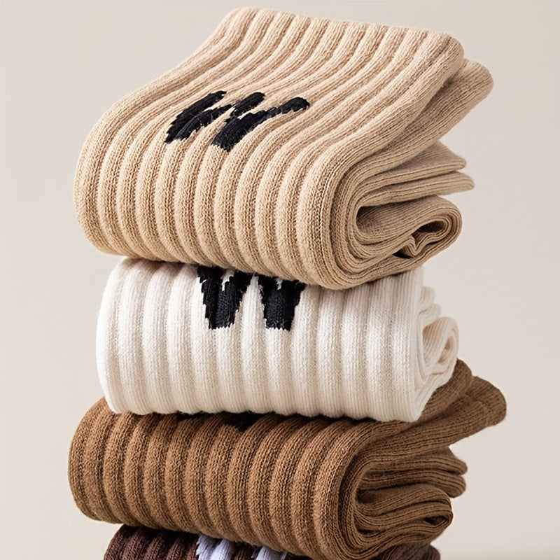 6 Pairs Letter Print Crew Sports Socks for Women
