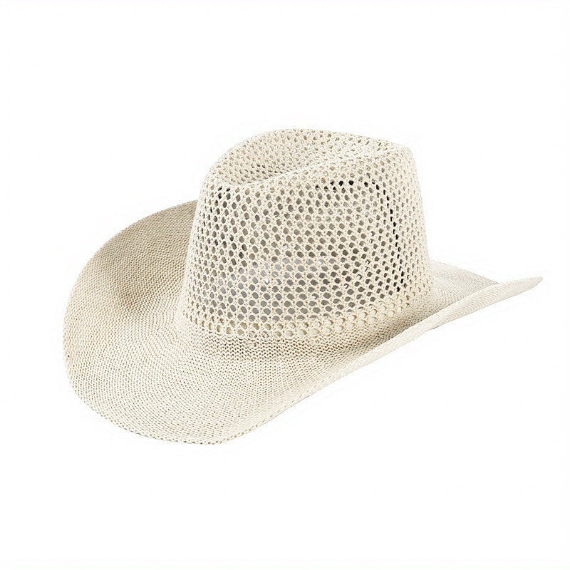 Vintage Crochet Cowboy Hat Hollow Fedora Cap Boho Sunscreen Cowgirl Beach Hats