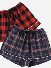 3-Pack Women's Red Plaid Tie Front Sleep Shorts