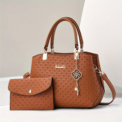 2 Piece Plus Size Women's Handbag Set - PU Leather Shoulder Bag with Wallet