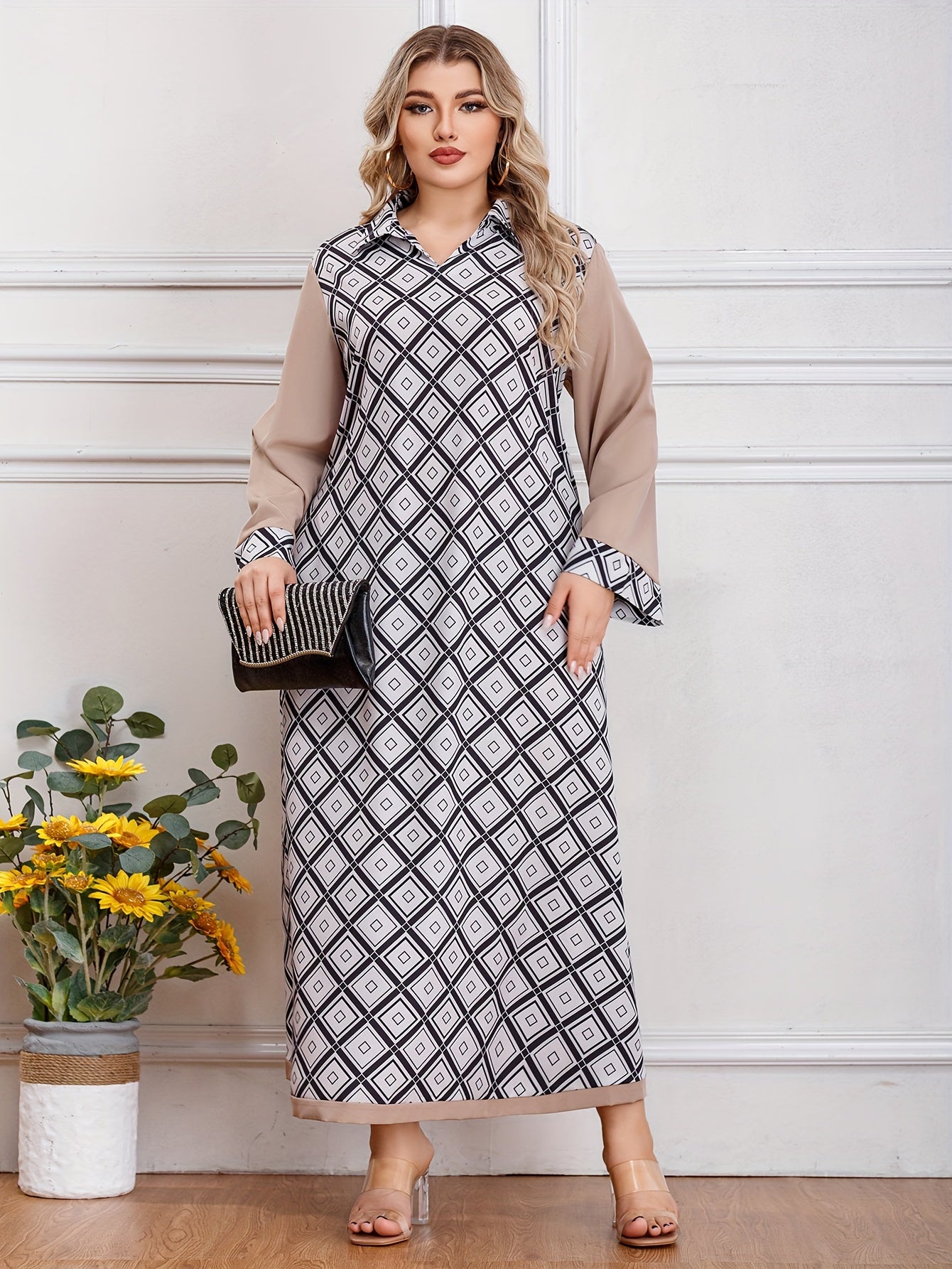  Colorblock Argyle Print Maxi Dress