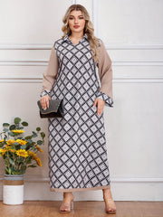  Colorblock Argyle Print Maxi Dress