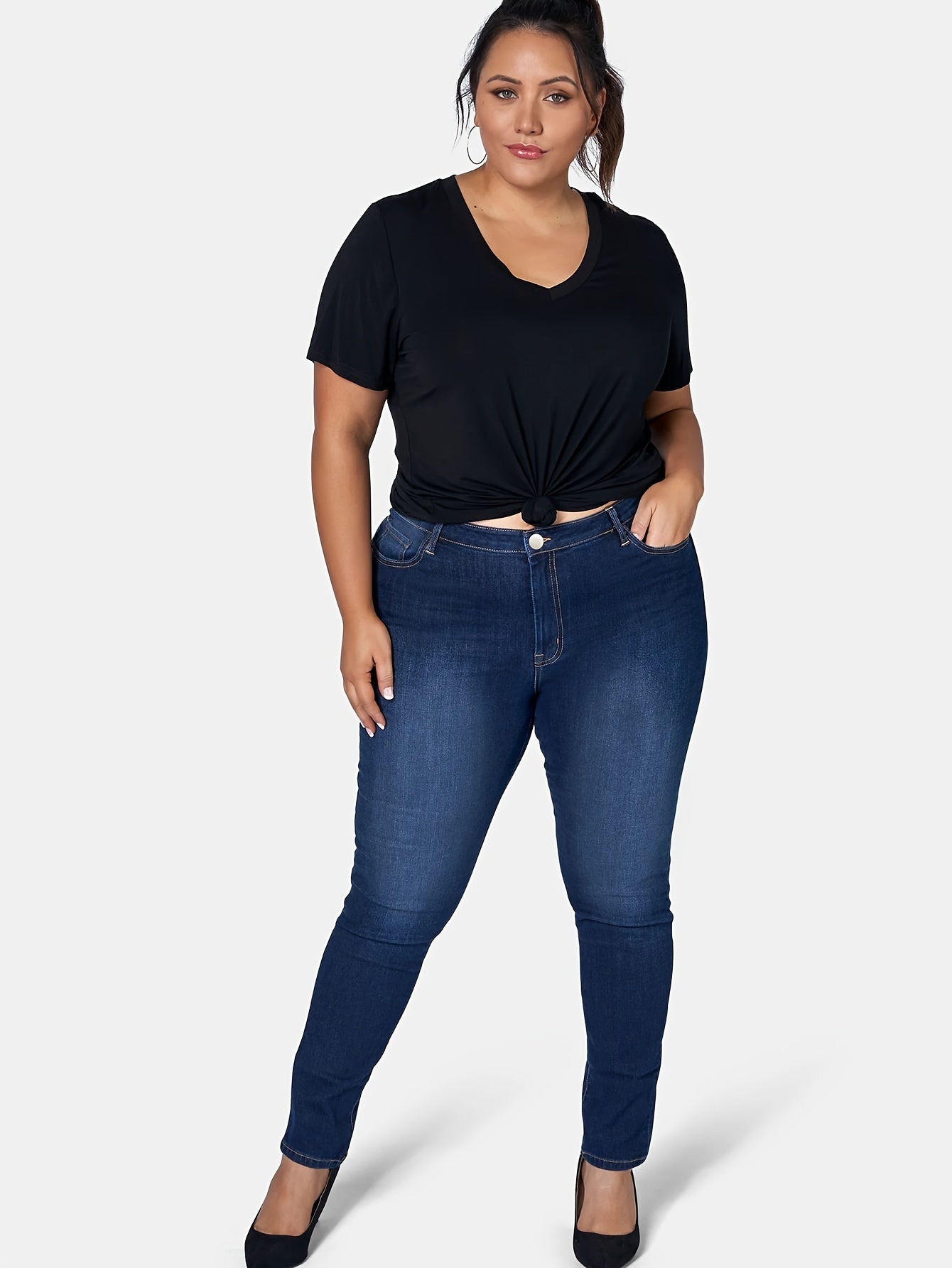 High Rise Button Fly Stretch Skinny Jeans