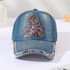 Skull Decor Baseball Cap Denim Distressed Dad Hat Sun Hats For Women