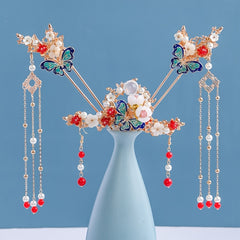 4pcs Butterfly Hairpin Earrings Set Flower Hair Accessories Women's Chinese Styl
