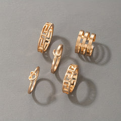 Moon & Star Stackable Ring Set 5 Pcs Vintage Style