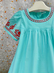 Girls Floral Embroidery Short Sleeve Cotton Dress Boho Style