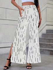  Striped Wide Leg Elastic Waist Trousers
