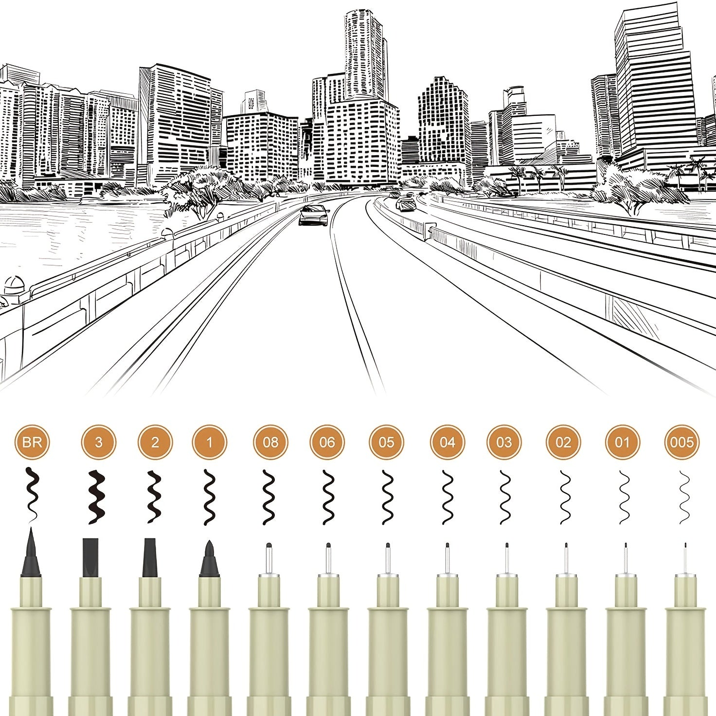 12-Pack Micro Fine Point Fineliner Ink Pens for Drawing Waterproof Archival