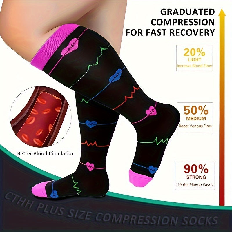 2 Pairs Plus Size Compression Socks 20-30 MmHg Wide Calf Nurses Running