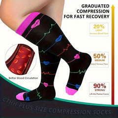 2 Pairs Plus Size Compression Socks 20-30 MmHg Wide Calf Nurses Running