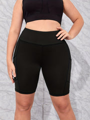 Solid High Rise Skinny Fitness Shorts With Pockets