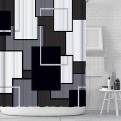3pcs Geometric Pattern Shower Curtain Bathroom Mats Set