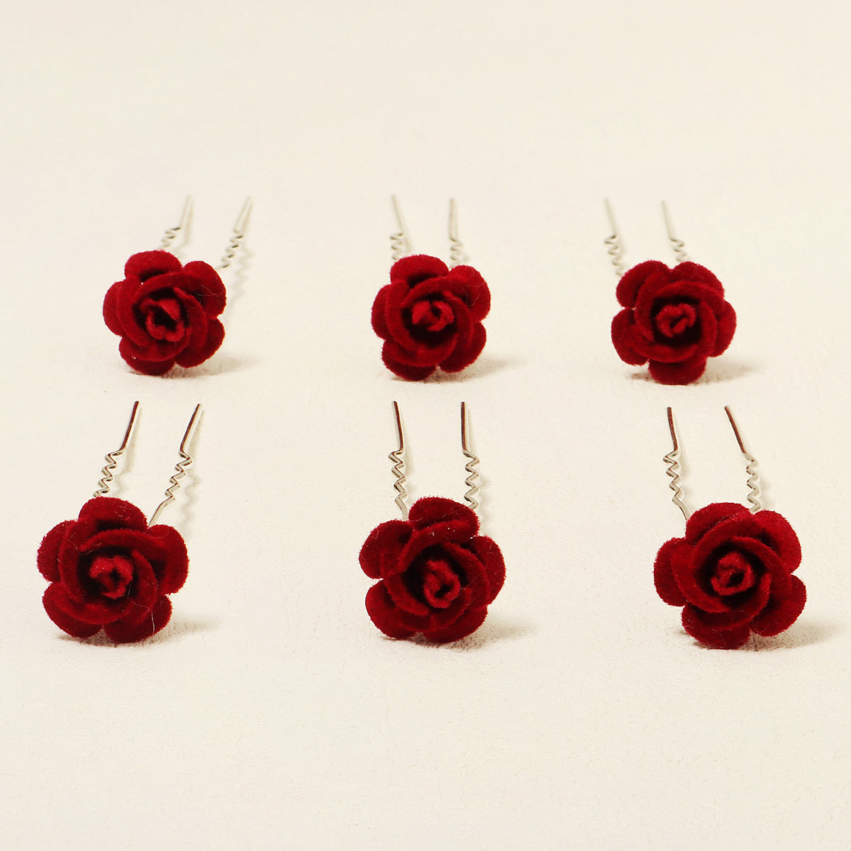 Rose Flower Hair Clips Wedding Bridal Barrette Set of 6