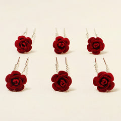 Rose Flower Hair Clips Wedding Bridal Barrette Set of 6