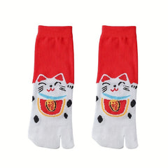 2 Pairs Cartoon Cat Print Toe Socks for Women