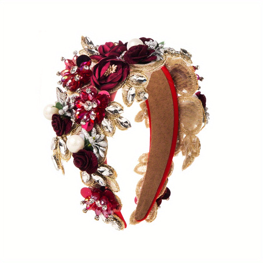 Baroque Style Rhinestone Faux Pearl Hair Hoop Wide Headband