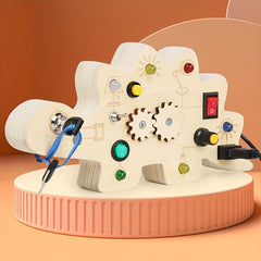 LED Wooden Dinosaur Busy Board Sensory Toy Montessori Infant Child Education