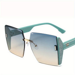 Square Frameless Trimmed Sunglasses Big Frame Sunglasses