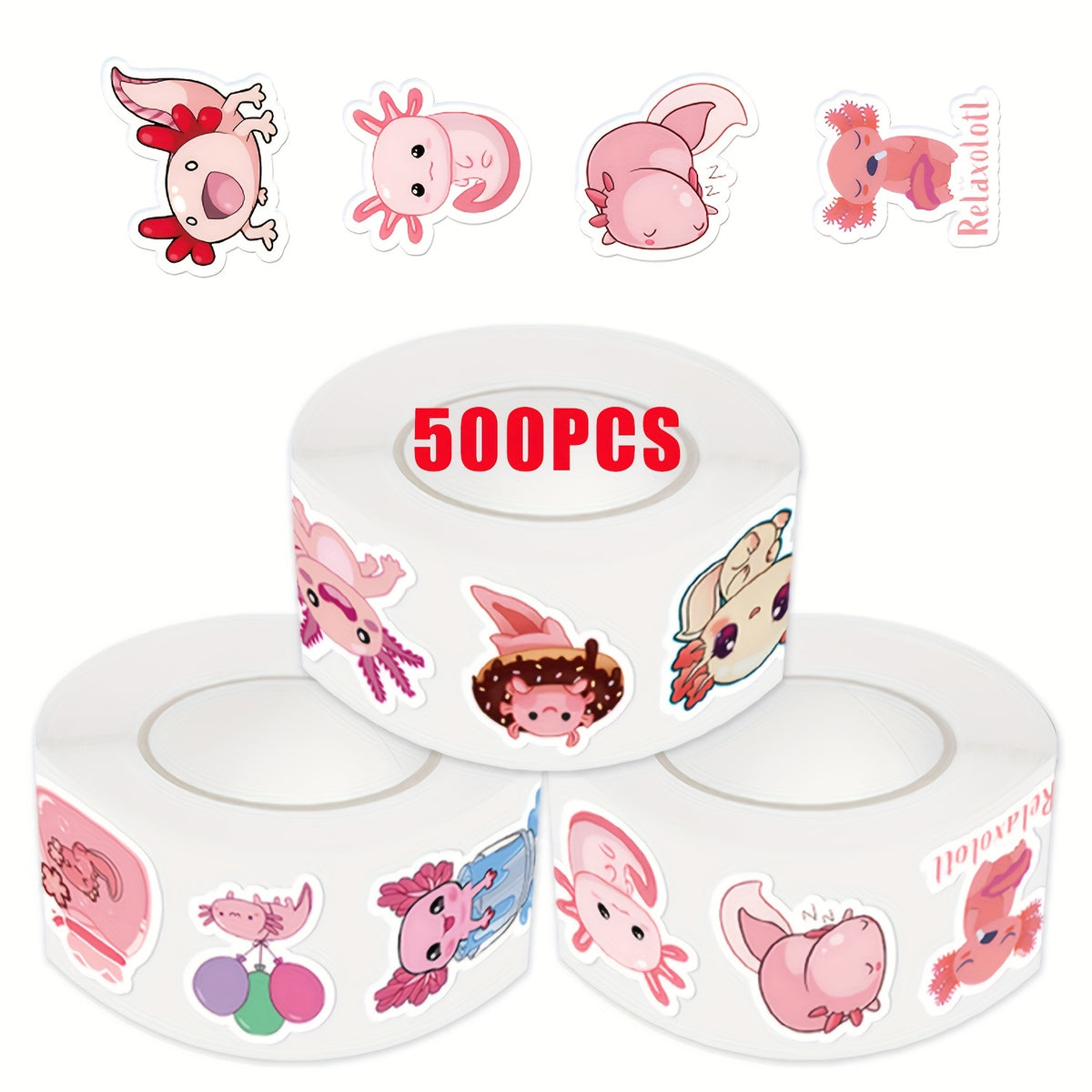 500 Reusable Axolotl Stickers - Vinyl Material
