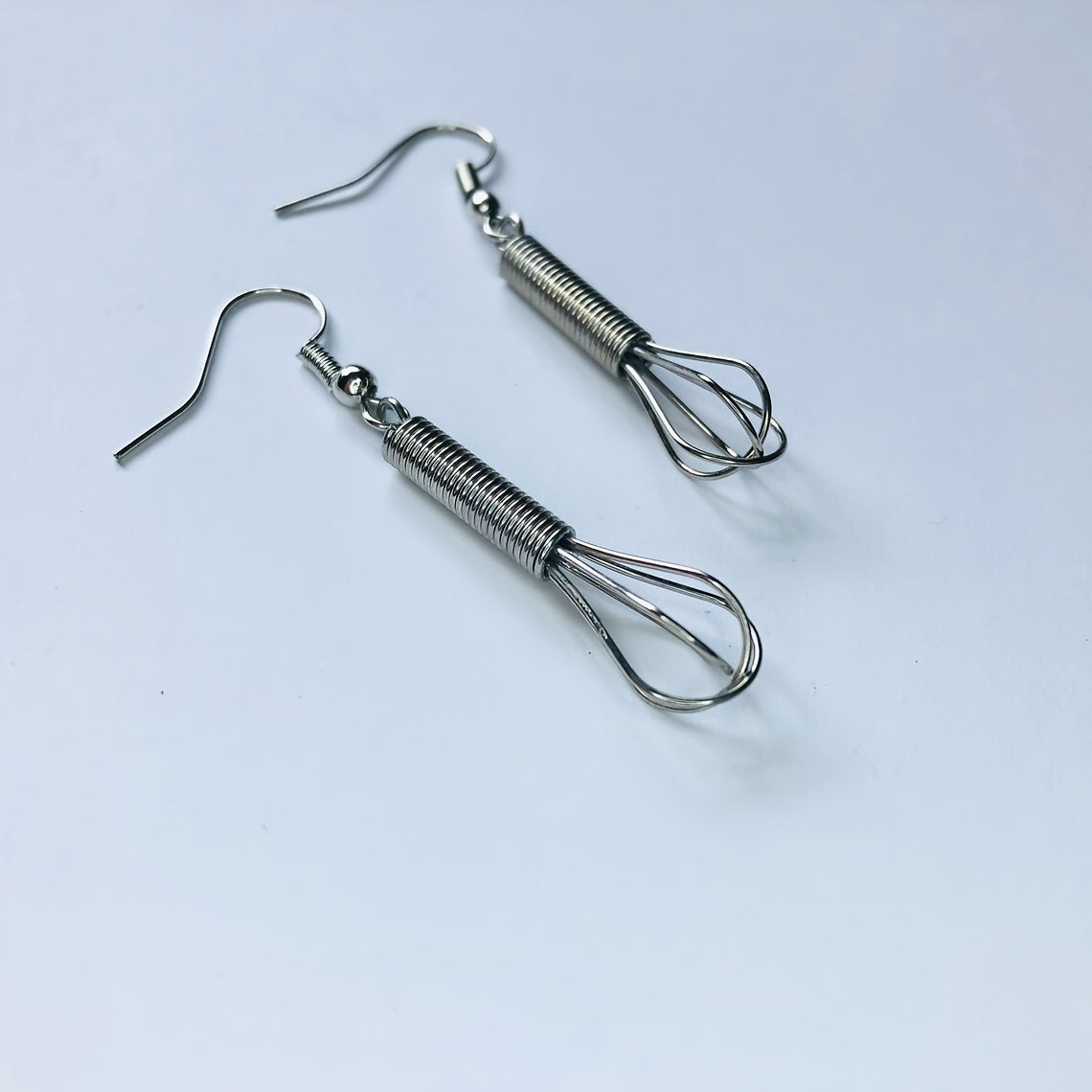 Silver Wire Wrapped Whisk Dangle Earrings Foodie Cooking Chef Gift