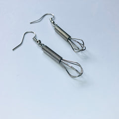 Silver Wire Wrapped Whisk Dangle Earrings Foodie Cooking Chef Gift