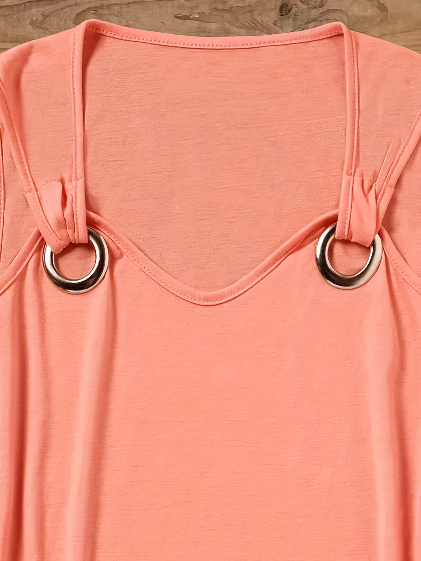 Solid Ring Linked Tank Top Crew Neck Sleeveless Casual Summer Top