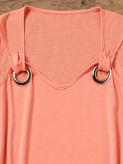 Solid Ring Linked Tank Top Crew Neck Sleeveless Casual Summer Top