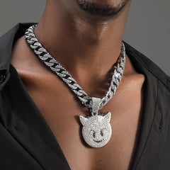 Cat Head Pendant Cuban Chain Necklace