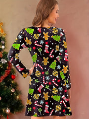 Christmas NightDress Long Sleeve Pajama Dress Sleepwear
