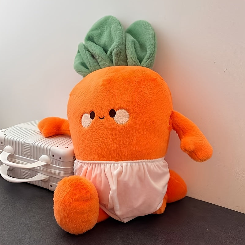 Plush Carrot Doll with Fluffy Leafy Top & Expressive Eyes