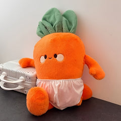 Plush Carrot Doll with Fluffy Leafy Top & Expressive Eyes