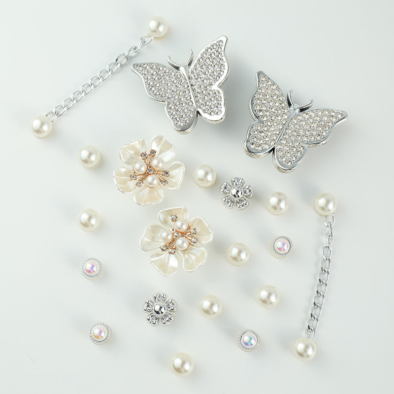 Charms Bling Shoe Decorations Flower&Silver Butterfly Faux Pearl Accessories
