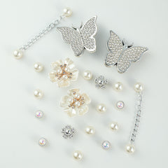 Charms Bling Shoe Decorations Flower&Silver Butterfly Faux Pearl Accessories