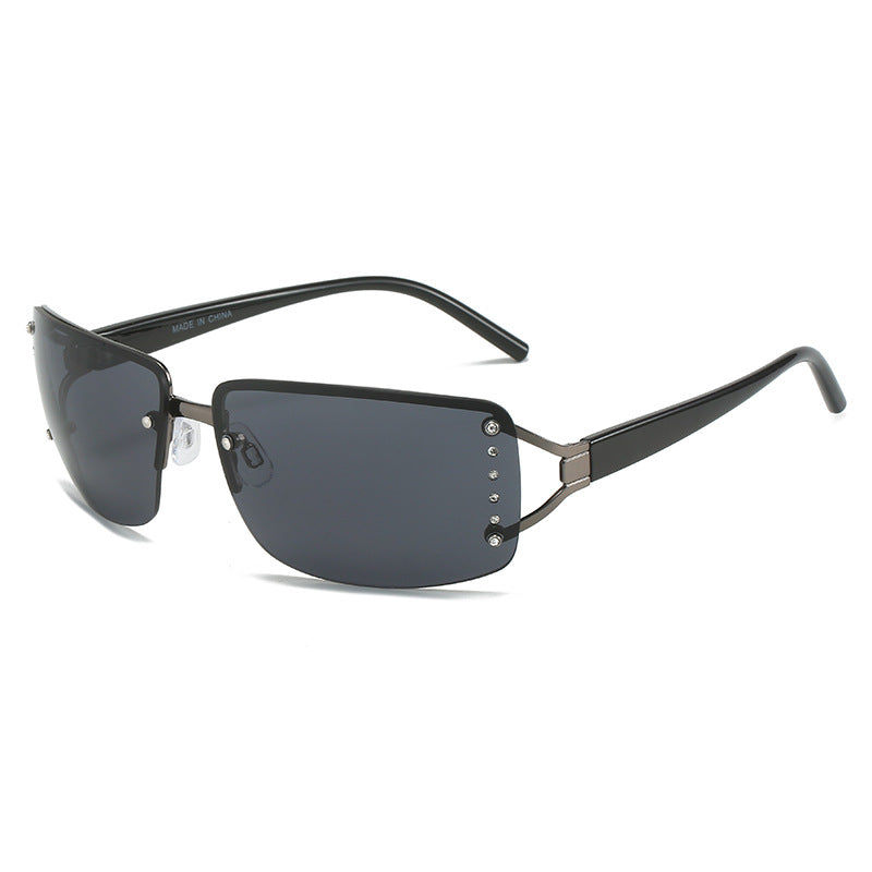 Rhinestone Rimless Sunglasses, Y2K Stylish Women's Eye Wear