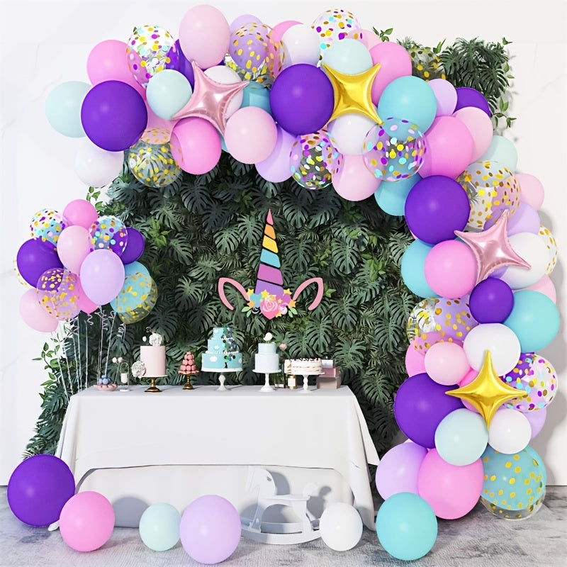 Unicorn Balloon Arched Wreath Set Confetti Light Purple Water Pink Balloon Set