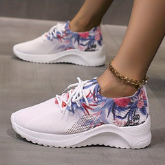 Women's Butterfly & Flower Pattern Sneakers Lace Up Outdoor Shoes