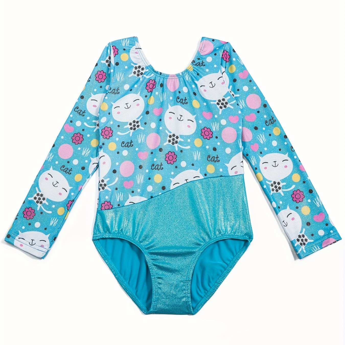 Girl's Cartoon Cat Gymnastics Long Sleeve Leotard