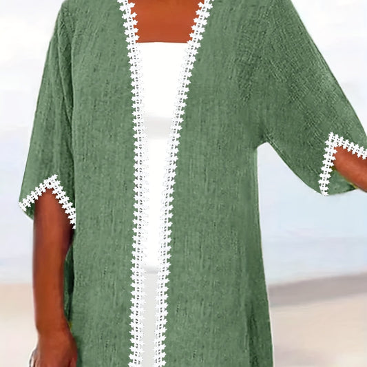  Casual Lace Sleeve Open Front Cardigan