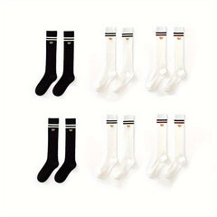 6 Pairs Striped Calf Socks College Style Women's Knee High Stockings