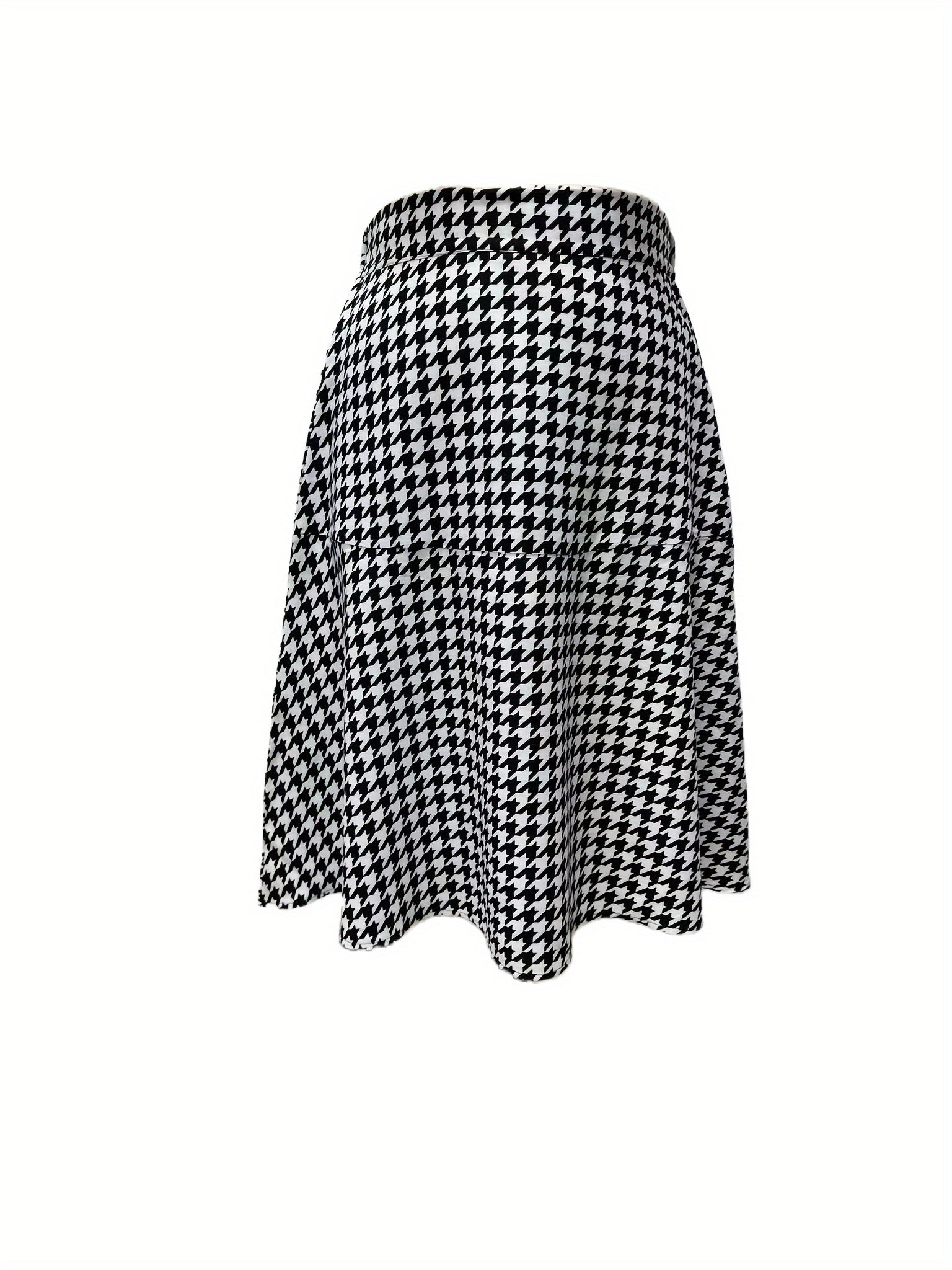 Women's Plus Houndstooth Print High Rise Swing A line Midi Skirt