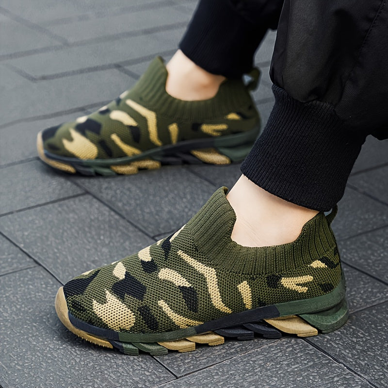 Boy's Camo Slip On Sock Shoes Breathable Non Slip Sneakers