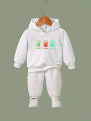 2pcs PEACE LOVE & ART Graphic Hoodies Pants Set Girls