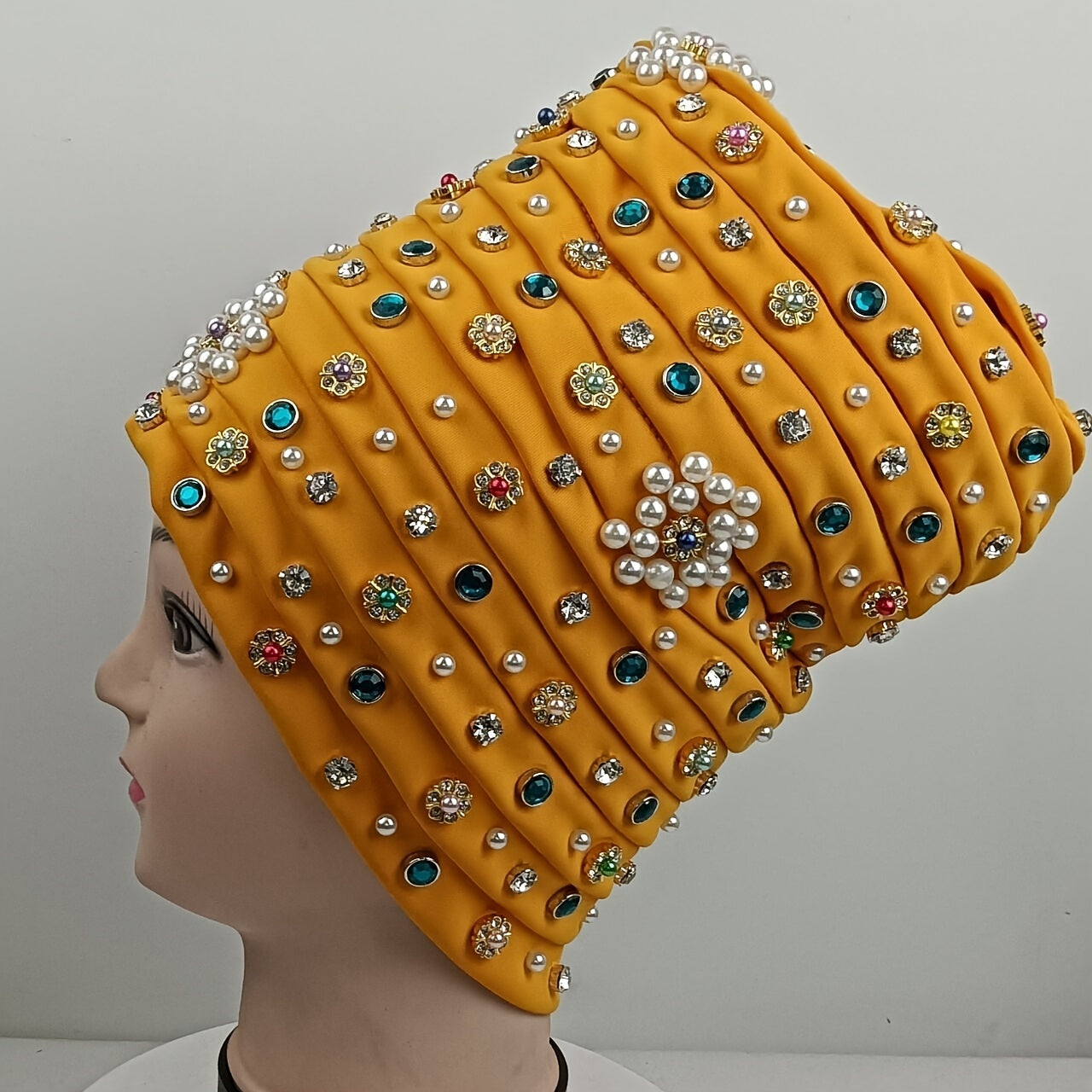 Turban Cap Faux Pearl Rhinestone Headscarf Hijab