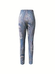 Boho Paisley Print Skinny Leggings High Waist Long Length Leggings