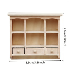 1:12 Scale Dollhouse Cabinet Unfinished Brown 3 Compartment Display Furniture