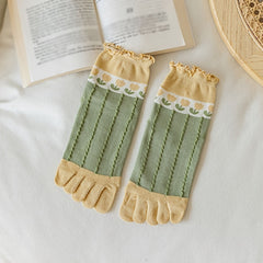 Floral Print Toe Socks 3D Textured Floor Socks