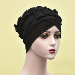 Solid Ruffles Turban Cap Head Wrap Chemo Cap Beanie